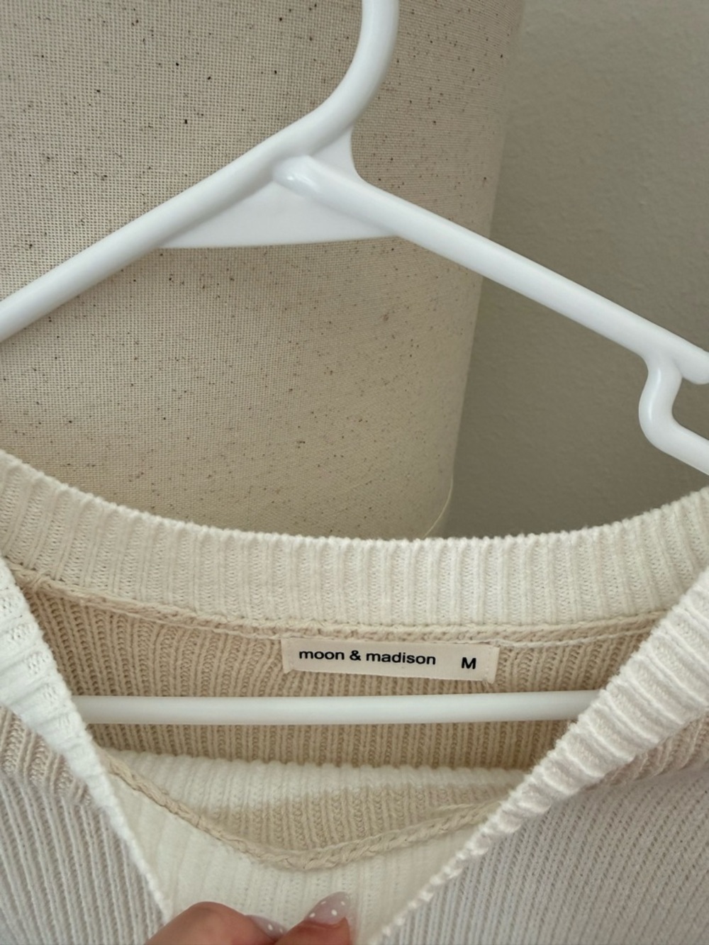 moon & madison Striped Crewneck Sweater in Cream and Tan - Picture 2 of 2